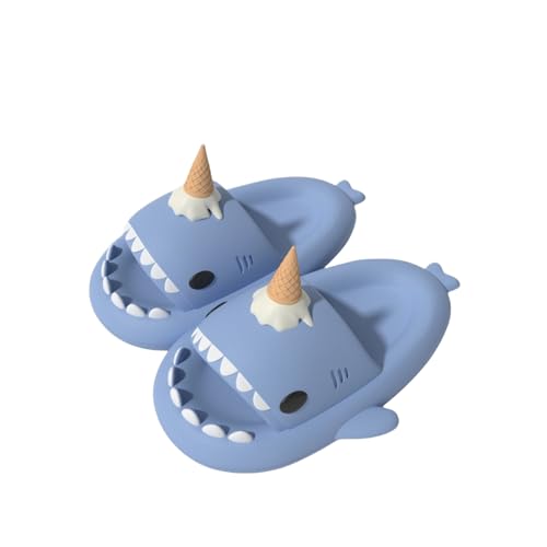 Shark Slides,Unisex Women Men Shark Slippers,Open Toe Slides Non-Slip Bath Slippers (Ice Cream Blue, Erwachsene, 46, Numerisch (von/bis), EU Schuhgrößensystem, 47, M) von Generisch