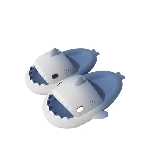 Shark Slides,Unisex Women Men Shark Slippers,Open Toe Slides Non-Slip Bath Slippers (White Blue 2, Erwachsene, 46, Numerisch (von/bis), EU Schuhgrößensystem, 47, M) von Generisch