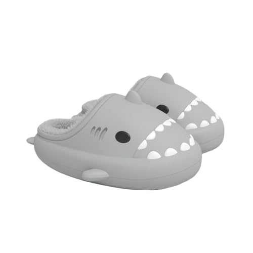 Shark Slides Winter,Adults and Kids Waterproof Unisex Winter Warm Plush Comfy Non-Slip Shark Slippers (8732 Grey, Erwachsene, 40, Numerisch (von/bis), EU Schuhgrößensystem, 41, M) von Generisch