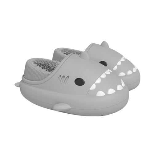 Shark Slides Winter,Adults and Kids Waterproof Unisex Winter Warm Plush Comfy Non-Slip Shark Slippers (8733 Grey, Erwachsene, 38, Numerisch (von/bis), EU Schuhgrößensystem, 39, M) von Generisch