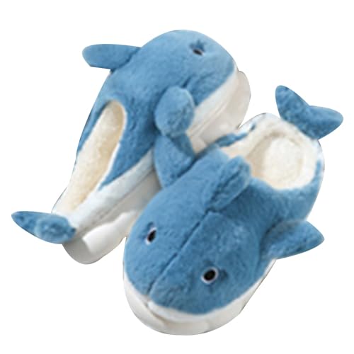 Shark Slippers Plüsch Unisex - Hausschuhe Damen Plüsch Winter Niedliches Winterschuhe Tiere Baumwollhausschuhe Dicke Sohle Haushaltsschuhe Unisex Rutschfest Schlupfschuhe Flanell Winterpantoffeln von Generisch