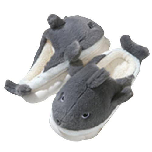 Shark Slippers Plüsch Unisex - Hausschuhe Damen Plüsch Winter Niedliches Winterschuhe Tiere Baumwollhausschuhe Dicke Sohle Haushaltsschuhe Unisex Rutschfest Schlupfschuhe Flanell Winterpantoffeln von Generisch
