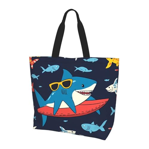 Shark Sonnenbrille Tote Bag Damen Schulterhandtaschen Meer Ozean Einkaufstaschen Wasserabweisend Große Handtasche mit Innentasche für Arbeit Reise Schule von Generisch