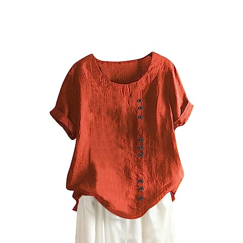 Shirt Damen Elegant Sommer Elegant Kurzarm Tops Einfarbig Prägnant Shirts Casual Loose Rundhals T-Shirts Weich Komfortabel Tasten Blusen Orange XXL Shirt Damen Elegant Sommer Elegant Kurzarm Tops Einfarbig Prägnant Shirts Casual Loose Rundhals T-Shirts Weich Komfortabel Tasten Blusen Orange XXL von Generisch