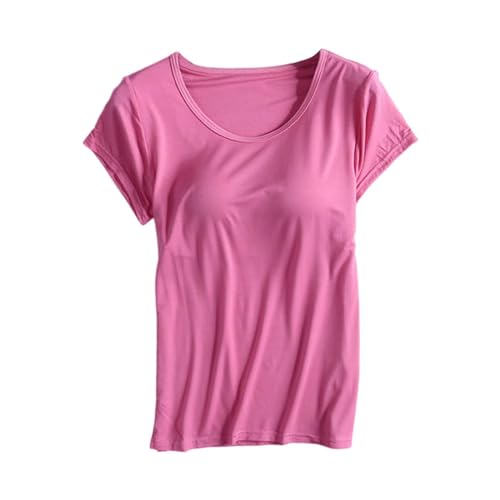 Shirt Mit Integriertem BH Baumwolle Unterhemd BH-Hemd Basic U-Ausschnitt Eingebauter BH Bügelloser Gepolstert Tank Tops Mit Integriertem Ohne Bügel Bequeme Hemd Fitting Yoga-BH Sportshirt von Generisch