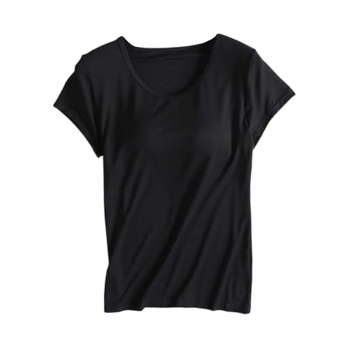 Shirt Mit Integriertem BH Baumwolle Unterhemd BH-Hemd Basic U-Ausschnitt Eingebauter BH Bügelloser Gepolstert Tank Tops Mit Integriertem Ohne Bügel Bequeme Hemd Fitting Yoga-BH Sportshirt von Generisch