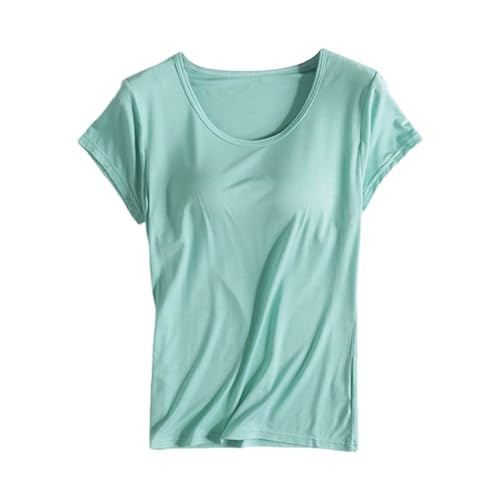 Shirt Mit Integriertem BH Baumwolle Unterhemd BH-Hemd Basic U-Ausschnitt Eingebauter BH Bügelloser Gepolstert Tank Tops Mit Integriertem Ohne Bügel Bequeme Hemd Fitting Yoga-BH Sportshirt von Generisch