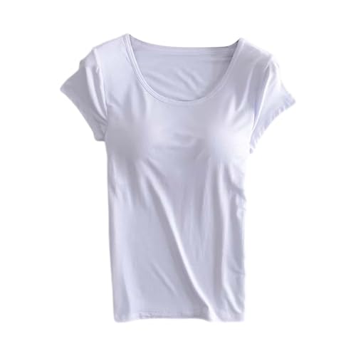 Shirt Mit Integriertem BH Baumwolle Unterhemd BH-Hemd Basic U-Ausschnitt Eingebauter BH Bügelloser Gepolstert Tank Tops Mit Integriertem Ohne Bügel Bequeme Hemd Fitting Yoga-BH Sportshirt von Generisch