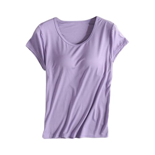 Shirt Mit Integriertem BH Baumwolle Unterhemd BH-Hemd Basic U-Ausschnitt Eingebauter BH Bügelloser Gepolstert Tank Tops Mit Integriertem Ohne Bügel Bequeme Hemd Fitting Yoga-BH Sportshirt von Generisch