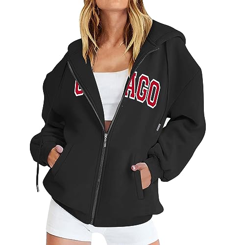 Shirtjacke Damen, Günstig mit Kapuze Sport Oversize Pullover Kapuzenjacke XXl Lang mit Reißverschluss Kordelzug Hoodie Jacke Sweatjacke Langarm Wasserdicht Outdoor Shirtjacke Sweatshirt Jacke von Generisch