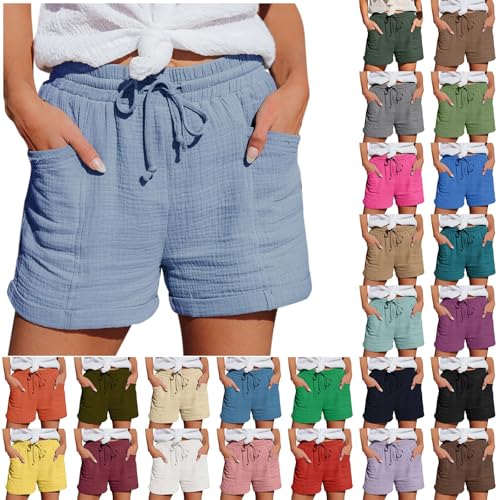 Shorts Damen Sommer High Waist Kurze Hose Sommer Musselin Sommerhose Frauen Kurz Leicht A-Linie Rüschen Rock Shorts Baggy Blickdicht Strandshorts von Generisch