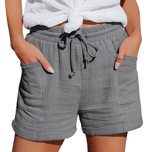 Shorts Damen Sommer Leinen Musselin Kurze Hose Beach Shorts Mit 4 Taschen Mode Lässige Stoffhose Freizeit Short Elastische Taille Stretch Gerades Bein Sport Hose Mit Kordelzug Leinenhose Baumwolle Shorts Damen Sommer Leinen Musselin Kurze Hose Beach Shorts Mit 4 Taschen Mode Lässige Stoffhose Freizeit Short Elastische Taille Stretch Gerades Bein Sport Hose Mit Kordelzug Leinenhose Baumwolle von Generisch