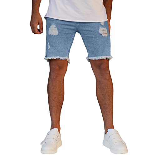 Shorts Herren Jeans Herren Knielang Zerrissen Shorts Sommer Herren Kurze Hose Denim Stretch Casual Lose Jeansshorts Hotpants Strandshorts Jeans Shorts (N4-Blue, XXL) von Generisch