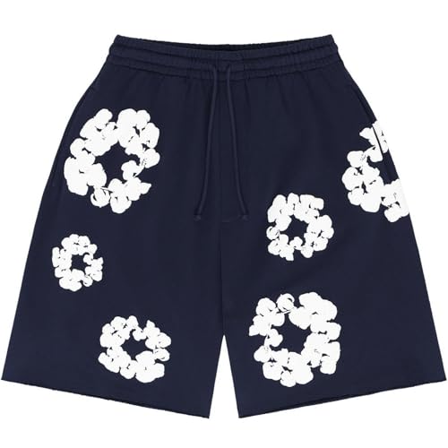 Shorts Herren Sommer Blume Unisex Y2K Hip Hop Strandshorts mit Taschen Kurze Hose Beach Shorts mit Kordelzug und Taschen Blumendruck Elastische Sportshorts von Generisch