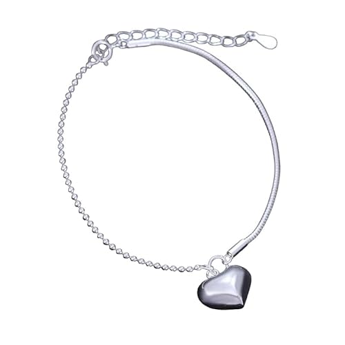 Silber Armband Damen 925，Verstellbarer Federverschluss, Modisches High-End-Armband Aus S925Er Silber Mit Schlangen- Und Knochenkette, Runder Perlen-Herzanhänger, Energieschmuck Für Frauen, von Generisch