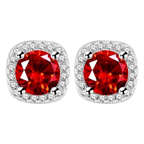 Silber Gelb Ohrringe Earrings 10MM Square Round Teardrop Heart Stud Earrings For Women Ohrringe Mädchen Rosen (Red, One Size) von Generisch