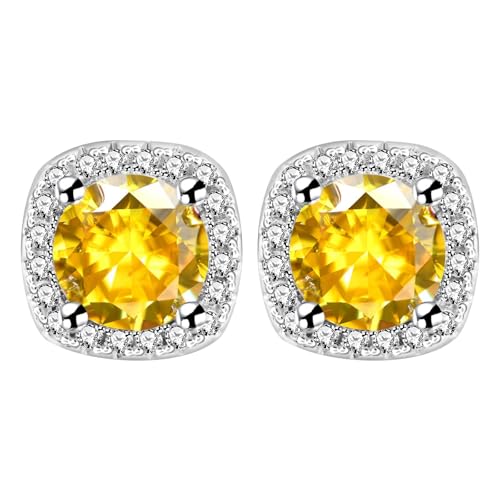 Silber Gelb Ohrringe Earrings 10MM Square Round Teardrop Heart Stud Earrings For Women Ohrringe Mädchen Rosen (Yellow, One Size) von Generisch