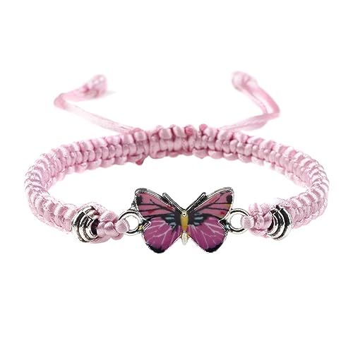 Silberkette Schmetterlingsarmbänder für Teenager-Mädchen, verstellbare Schnur, Schmetterlingsarmbänder für Frauen, niedliche Schmetterlings-Charm-Armbänder Uhr Lederarmband Männer (Pink, One Size) von Generisch