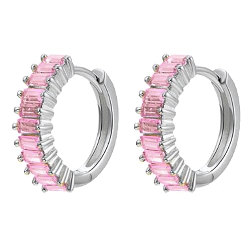 Silberne Ohrringe Kinder Ladder Square Zircon Earrings Circle Ear Buckle Female Everything Simple Temperament Set Multicolor Ear Accessories Breite Creolen (N, One Size) von Generisch