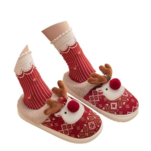 Silberne Schuhe Damen Weihnachts-Hirsch Geschlossene Zehenpartie Flache Unterseite Warme Hausschuhe Schuhe Ballerina Damen Schwarz (Red, 41) von Generisch