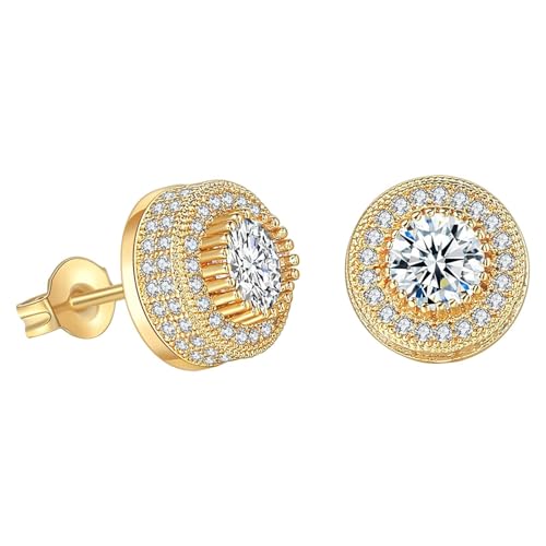 Silberohrringe Für Mädchen Screw Back Earrings Golden Plated 5A+ Cubic Zirconia Cluster Round Screw On Stud Ohrringe Mit Magischem Rücken (G, One Size) von Generisch