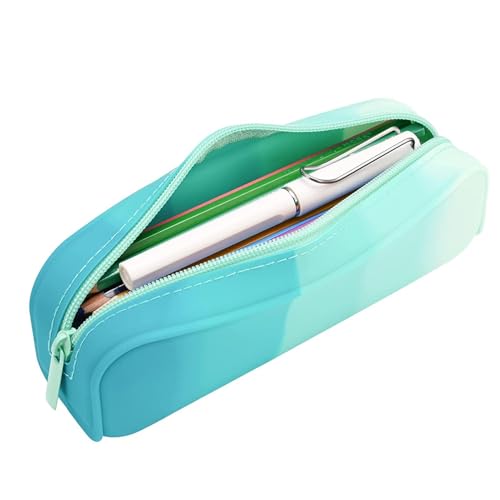 Silikon-Federmäppchen – Rechteckiges Stifteetui, hohe Kapazität, Make-up-Tasche, Federmäppchen für Teenager, , Mädchen, Studenten, Schule, Bürobedarf, Farbverlauf, Cyanblau, Refer to description von Generisch
