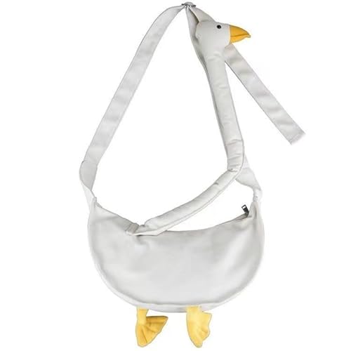 Silly Goose Bag, lustige Gänse-Leinen-Umhängetasche, verstellbarer Schultergurt, niedliche Segeltuch-Gans-Tasche, lustige Tier-Neuheit, Geldbörse, Umhängetasche für Mädchen, Jungen, Paare, weiß, 40cm von Generisch