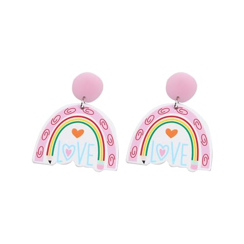 Silver White Lehrertag, Ohrschmuck, Tafel, Liebe, Bleistift, Buch, Ohrringe, Buchstaben, Regenbogen, europäischer amerikanischer Stil, Ohrringe für Frauen Und Kette (H, One Size) von Generisch