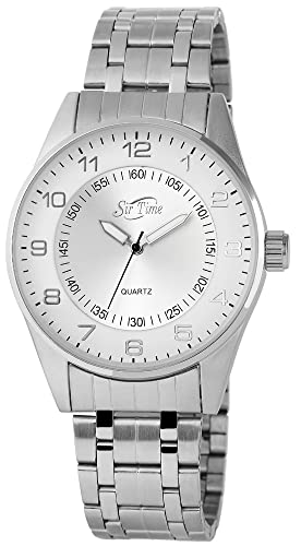Sir Time Herren Armband Uhr Silber Weiß Edelstahl Analog Klassisch Quarz von Generisch