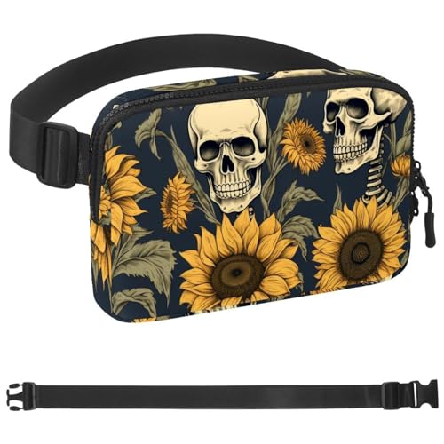 Skelett-Sonnenblumen-Gürteltasche für Damen und Herren, Gürteltasche mit verstellbarem Riemen, modische Umhängetasche für Reisen, Outdoor, Laufen, Wandern, Mehrfarbig 10, 1.5x9.0x5.9in/4x23x15cm von Generisch