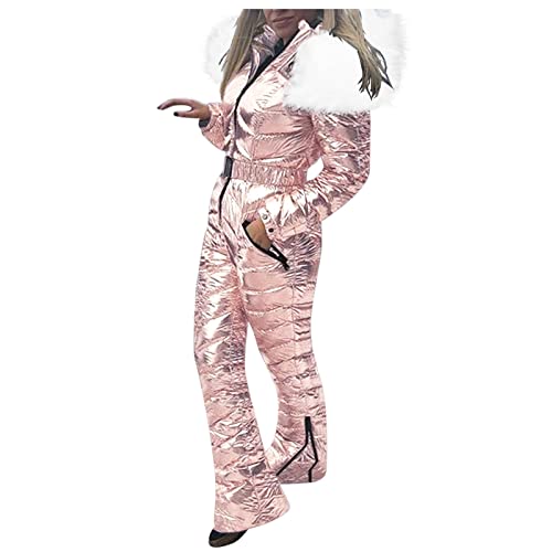 Skianzug Damen Schneeanzug Lässig Skioverall Frauen Einteiler Skianzüge Warme Mantel Baumwolle Skijacke Winddicht Schnee Jumpsuit Pailletten Snowboard Skisuit Outdoor Sport Overall ( Rosa,XL ) von Generisch