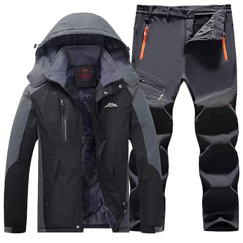 Skianzug Herren 2 Teilig Set - Schneeanzug Herren Zweiteilig Outdoor-Skikleidung Winddicht Ski Anzug Mit Kapuzen Atmungsaktiv Softshelljacke/Schneehose Winter Snowboarden Ski-Anzug Schnee-Jumpsuit von Generisch