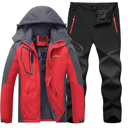 Skianzug Herren 2 Teilig Set - Schneeanzug Herren Zweiteilig Outdoor-Skikleidung Winddicht Ski Anzug Mit Kapuzen Atmungsaktiv Softshelljacke/Schneehose Winter Snowboarden Ski-Anzug Schnee-Jumpsuit von Generisch