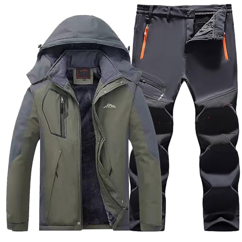 Skianzug Herren 2 Teilig Set - Schneeanzug Herren Zweiteilig Outdoor-Skikleidung Winddicht Ski Anzug Mit Kapuzen Atmungsaktiv Softshelljacke/Schneehose Winter Snowboarden Ski-Anzug Schnee-Jumpsuit von Generisch