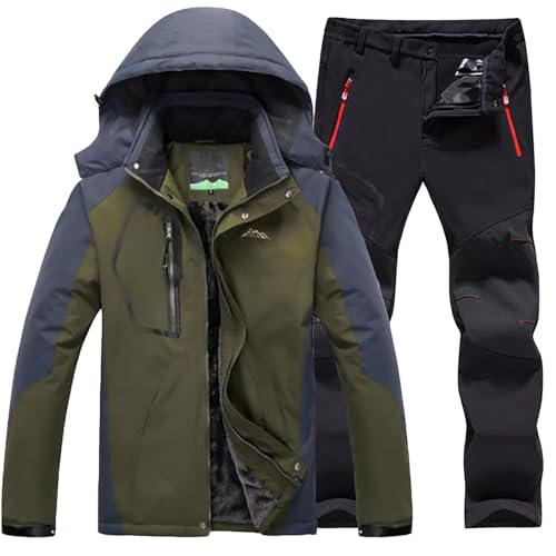 Skianzug Herren 2 Teilig Set - Schneeanzug Herren Zweiteilig Outdoor-Skikleidung Winddicht Ski Anzug Mit Kapuzen Atmungsaktiv Softshelljacke/Schneehose Winter Snowboarden Ski-Anzug Schnee-Jumpsuit von Generisch