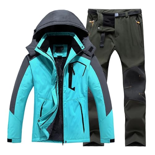 Skianzug Herren 2 Teilig Set - Schneeanzug Herren Zweiteilig Skijacke Skihose Set Skianzug Atmungsaktiv Winddichte Schneehose Schneejacke Mit Abnehmbare Kapuzen Zum Skifahren Snowboarden Skisuit von Generisch