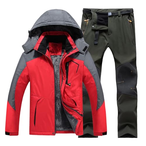 Skianzug Herren 2 Teilig Set - Schneeanzug Herren Zweiteilig Skijacke Skihose Set Skianzug Atmungsaktiv Winddichte Schneehose Schneejacke Mit Abnehmbare Kapuzen Zum Skifahren Snowboarden Skisuit von Generisch