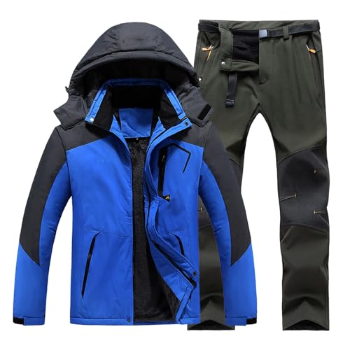 Skianzug Herren 2 Teilig Set - Schneeanzug Herren Zweiteilig Skijacke Skihose Set Skianzug Atmungsaktiv Winddichte Schneehose Schneejacke Mit Abnehmbare Kapuzen Zum Skifahren Snowboarden Skisuit von Generisch