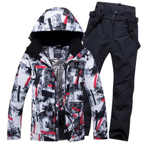 Skijacken Hosen Set Winddicht Schneeanzug Männer Sportlich 2-Teilig Wander Herren Warmer Winter Komfort Hosenanzüge Lässig Jogginganzug Bunt Bedruck Hoher Qualität Trainingsanzug (Black, XL) von Generisch