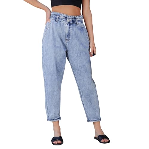 Skinny Jeans KurzgrößE Mode Lose Hohe Taille Dünne Damen Jeans Do Old Washed Gerade Casual Hosen Damen Jeans Hosen Damen Stretch KurzgrößE (Blue, L) von Generisch