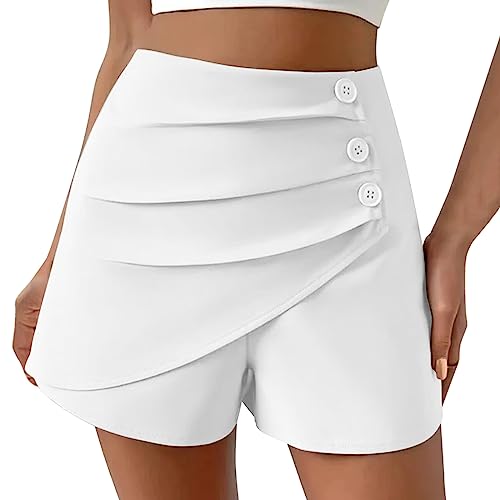 Skirts for Women: High Waist Sommer Kurze Elegant Rock Glockenrock Strand Sexy Boho Weisser Faltenrock Skirts Luftig Mit Hose Basic XXL Mini Sommerrock Hosenrock von Generisch