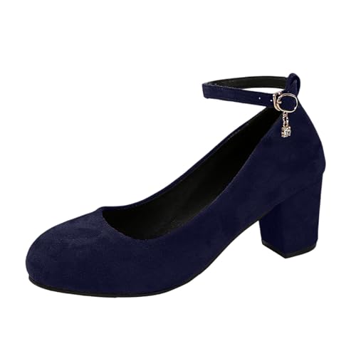Slider Schuhe Damen Stilvolle Freizeitschuhe für Damen mit klobigem Absatz, perfekt für den Alltag und zum Kombinieren mit Jeans. Slip-On-Design für bequeme Passform. Keilabsatz (Dark Blue, 38) von Generisch