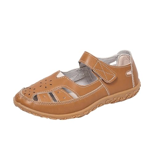 Sliders für Herren für Damen 2025 Sommer bequeme flache Sandalen mit Fußgewölbeunterstützung, lässig, ausgehöhlt, flache Schuhe, breite Breite, trendige Sandalen, elegante Schuhe, braun, 39.5 EU von Generisch