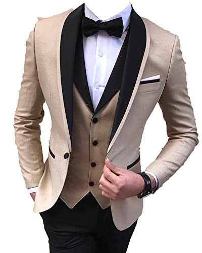 Slim Fit 1 Knopf Anzug Set für Herren 3-teiliges Blazerkleid für Trauzeugen Formelle Jacken Weste und Hosen Hochzeitsfest-Sets (L,Khaki) von Generisch