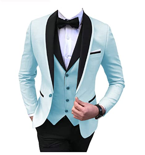Slim Fit 1 Knopf Anzug Set für Herren 3-teiliges Blazerkleid für Trauzeugen Formelle Jacken Weste und Hosen Hochzeitsfest-Sets (M,Blau 1) von Generisch