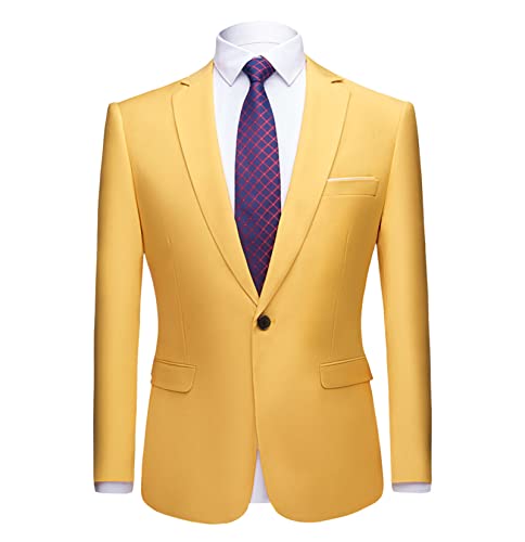 Slim Fit Herren Blazer mit Einem Knopf Lässige Business Anzugjacke mit Fallendem Revers Leichter Täglicher Sport Mantel Smoking (4XL,Gelb) von Generisch
