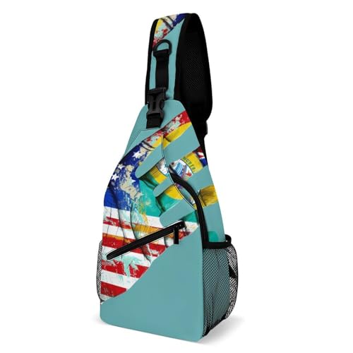 Sling Bag Reise-Brusttasche mit verstellbarem Gurt, ideal zum Wandern, Laufen oder Pendeln, handbemalt mit Flagge von Generisch