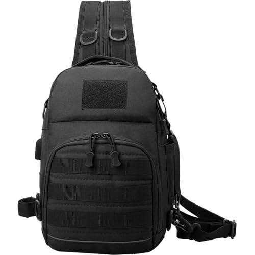 Sling Bag mit verstecktem Fach für Herren, robuster 600D Oxford Outdoor Schulterrucksack, wetterfest und reiseorientiert, Schwarz , Einheitsgröße von Generisch