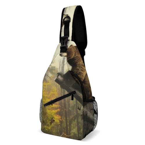 Sling Chest Bag, Shoulder Pack with Multiple Storage Options, Great for Outdoor Adventures and Daily Activities, Brown Bear Sitting on Tree von Generisch