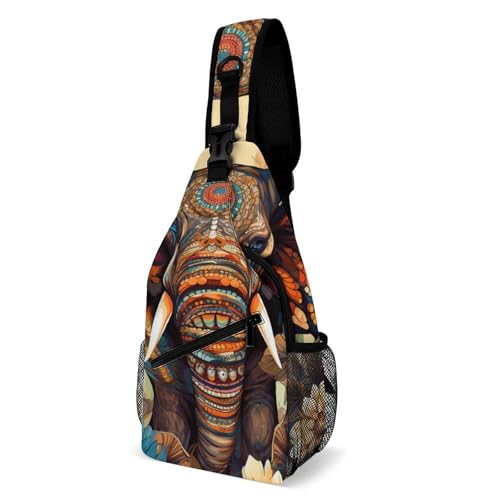 Sling Chest Bag, Shoulder Pack with Multiple Storage Options, Great for Outdoor Adventures and Daily Activities, Cute Elephant with Flowers von Generisch